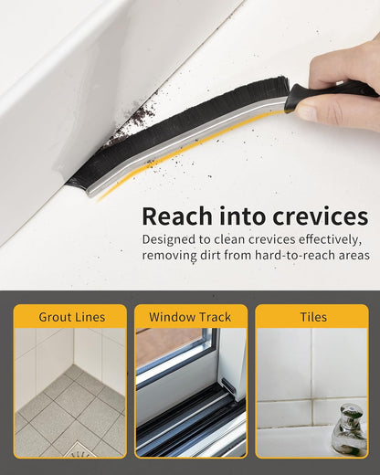 MR.SIGA Crevice Cleaning Brush with Handle, Heavy Duty Scrub Brush for Deep Cleaning, Flexible Grout Cleaner Brush, 5 Pack, Black
