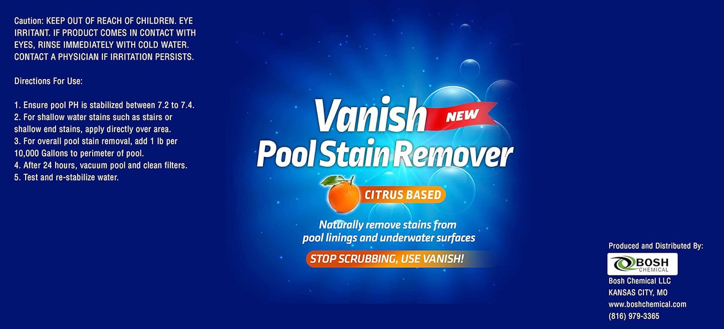 Bosh Chemical Vanish Pool & Spa Stain Remover (2LBS)- Natural Safe Citrus Based, Works Excellent on Vinyl, Fiberglass, and Metals, Removes Rust and Other Tough Stains