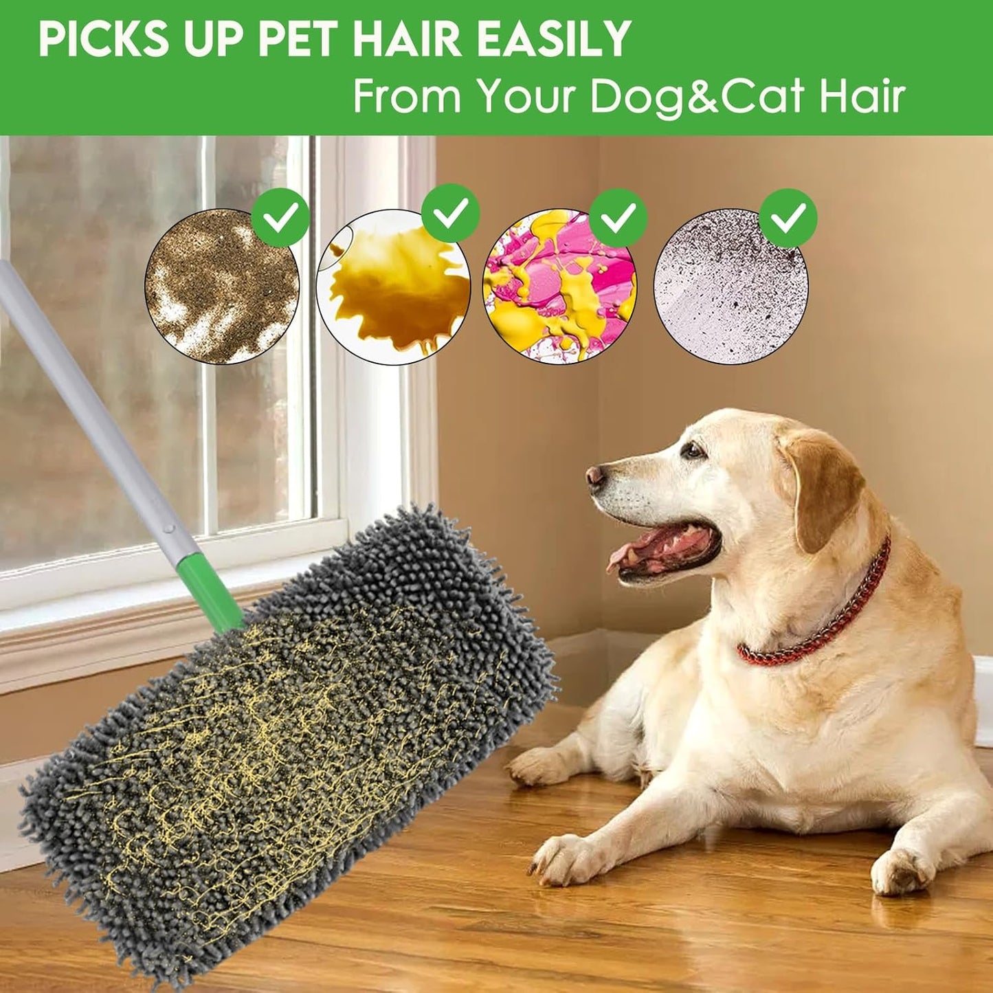 Reusable Microfiber Mop Pads Compatible with Swiffer Sweeper- 4 Pack Dry Sweeping Cloths & Wet Mopping Cloths - Chenille Washable Wet Pads Refill for Mopping Floors (Mop is not Included)
