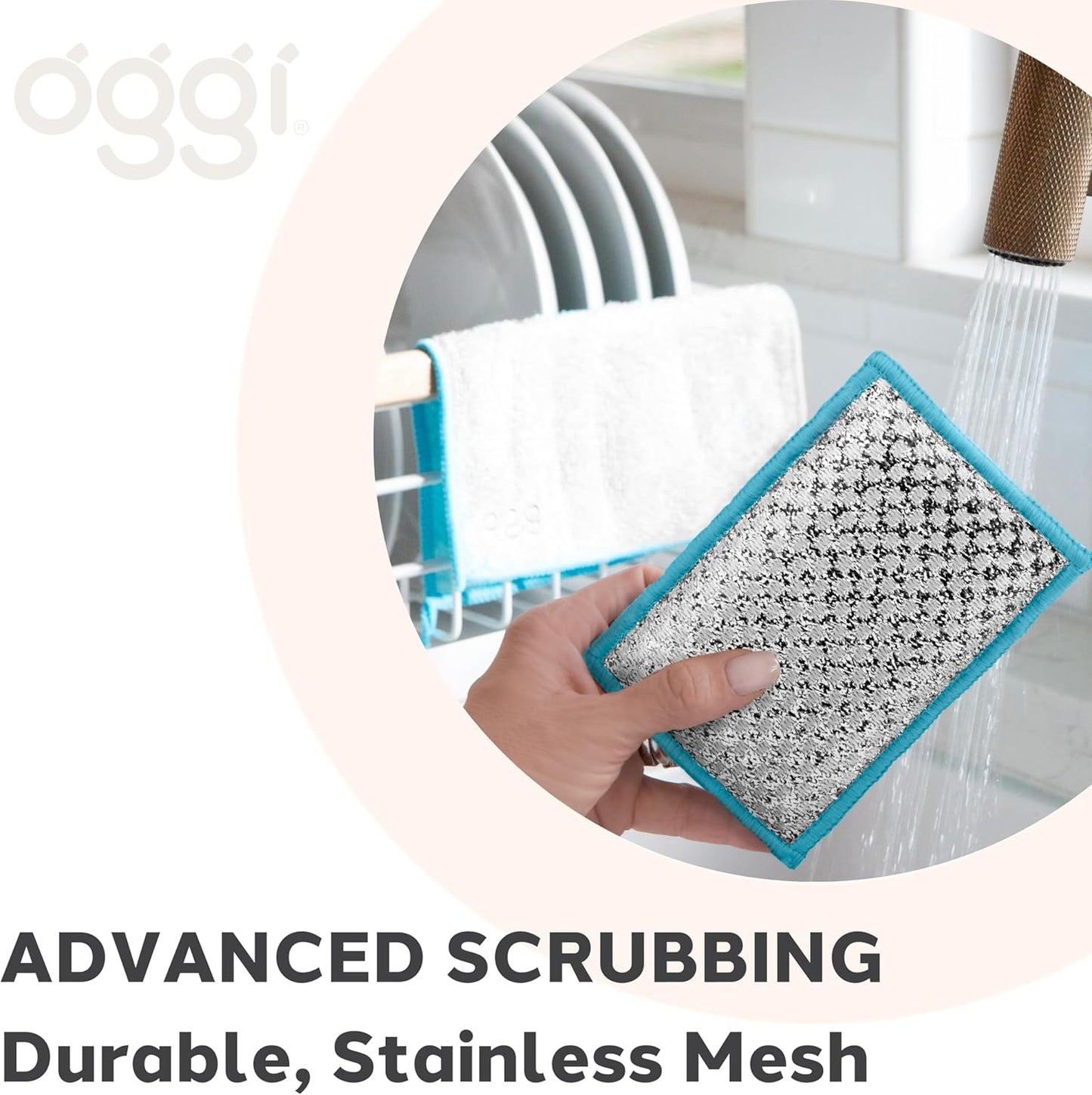 OGGI Bambou Odor-Free Scrubbing Sponges - Natural Scrub Sponges for Dishes, 91% Bamboo-Derived Rayon Cellulose Fiber, Reusable, Absorbent, Durable Scrubbers, Non-Scratch, Washable - 3 pcs, 7x4