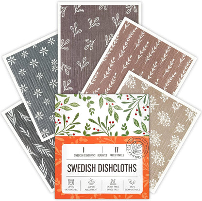 Swedish Dishcloths for Kitchen, Swedish Dish Cloths 5 Pack, Super Absorbent Reusable Paper Towels Washable, Biodegradable, Quick Drying, Dishwasher Safe