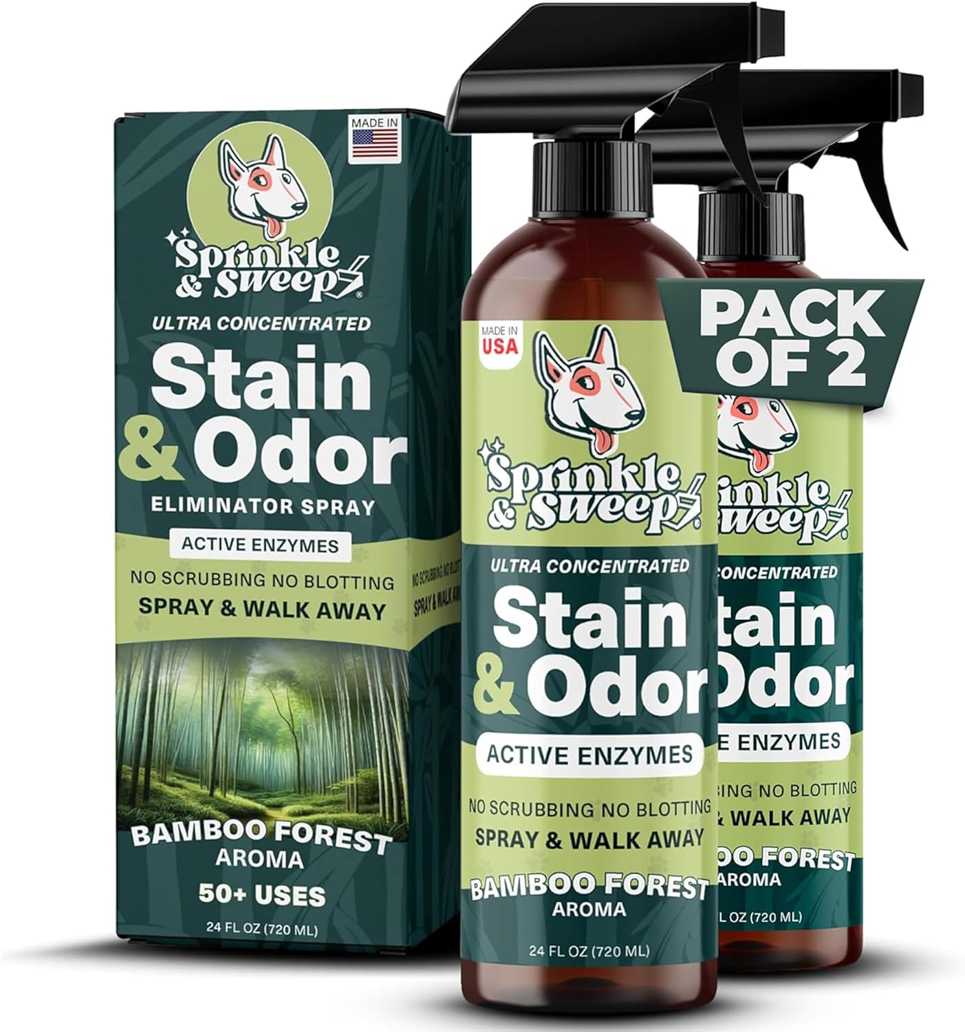 Sprinkle & Sweep: Pet Stain & Odor Enzyme Spray - 24oz - No Scrubbing Concentrated Formula, Dog & Cat Urine & Mess Destroyer, Carpet Spot Cleaning