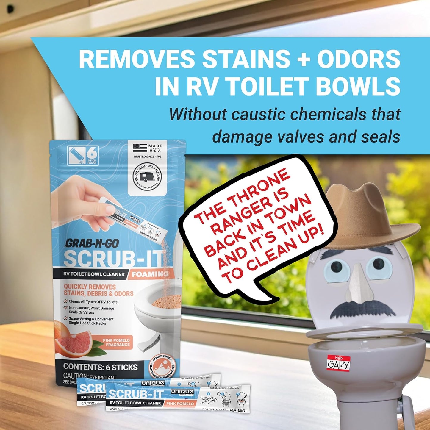 Unique Scrub-It RV Toilet Bowl Cleaner Liquid – RV Toilet Cleaner for Rimless RV Toilets, Squirt Top, Removes Stains & Odors (24 oz) Amazon Exclusive Packaging