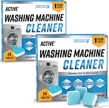 ACTIVE Washing Machine And Dishwasher Cleaning Tablets Bundle - Includes 12 Month Supply Dishwasher Cleaner Deodorizer & Washing Machine Descaler Deep Cleaning Tablets - 48 Tablet Set