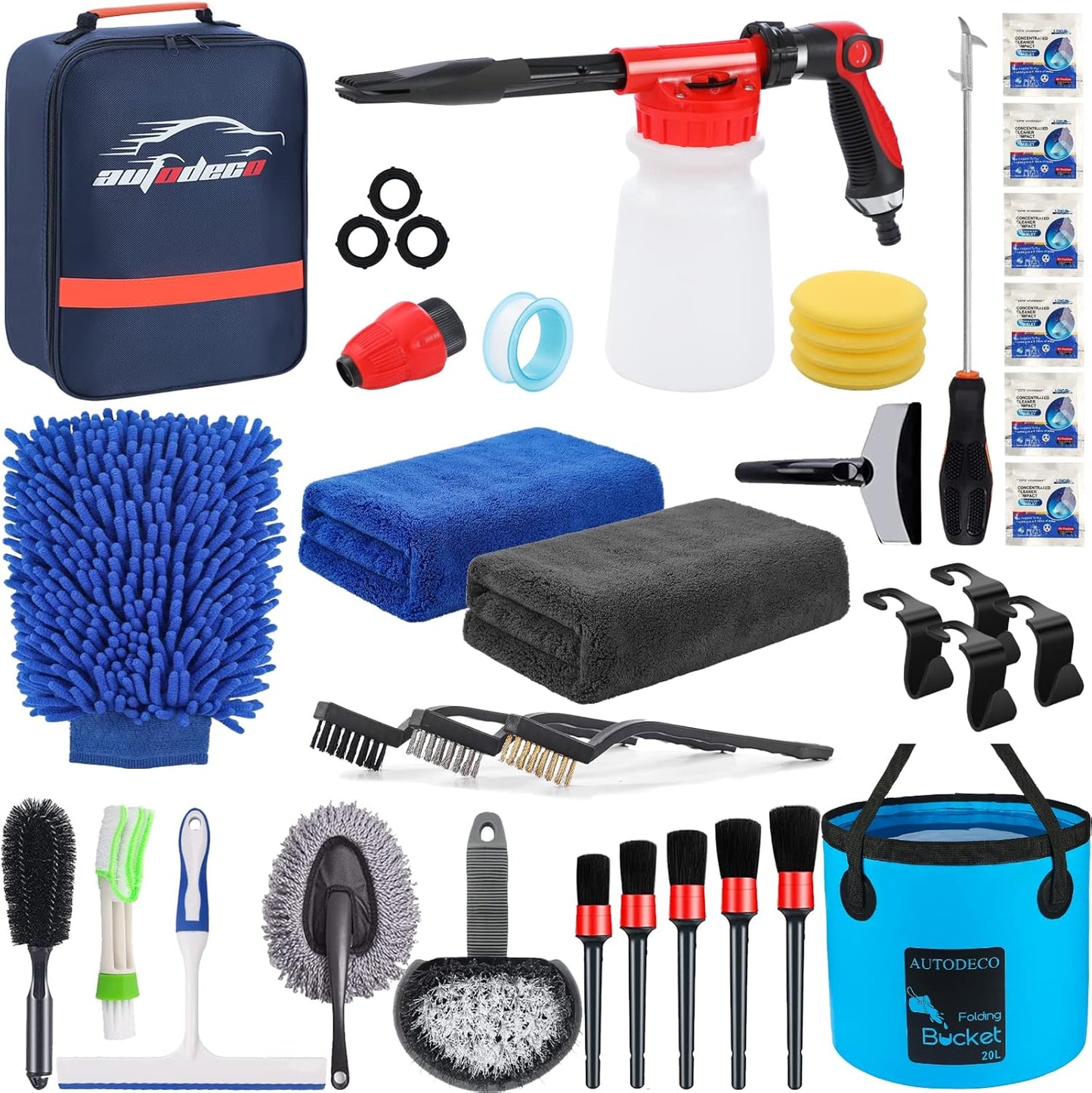 42Pcs Car Wash Detailing Kit Cleaning Set with Foam Gun Sprayer, Long-Handle Brush, Collapsible Bucket, Large Wash Mitt, Towels, Complete Interior & Exterior Car Washing Supply Set (Blue)