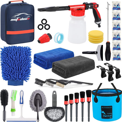 42Pcs Car Wash Detailing Kit Cleaning Set with Foam Gun Sprayer, Long-Handle Brush, Collapsible Bucket, Large Wash Mitt, Towels, Complete Interior & Exterior Car Washing Supply Set (Blue)