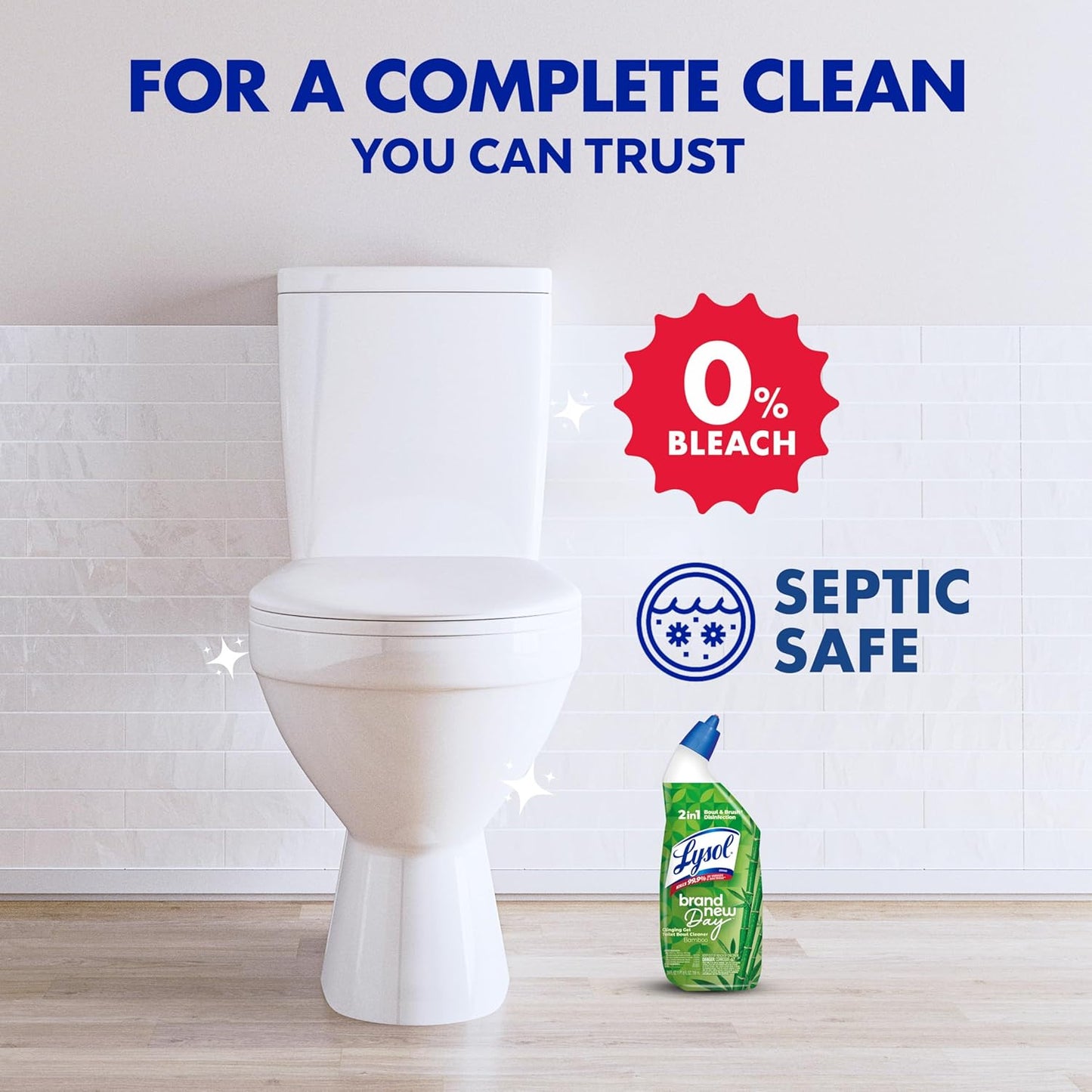 Lysol Toilet Bowl Cleaner Clinging Gel, Cleaning, Disinfecting, and Stain Removal, Bleach Free Bathroom Cleaning Supplies, Bamboo Scent, 24 fl oz. (2 Pack)