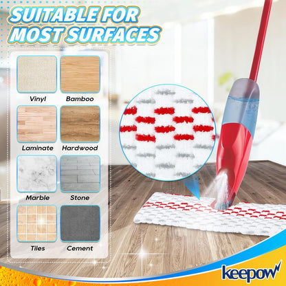 KEEPOW Mop Pads Refills Compatible with O-Cedar Promist Max Spray Mop Double-Side Washable Reusable Flip Mopping Pads Replacement for Dry Wet Floor Cleaning,5 Packs