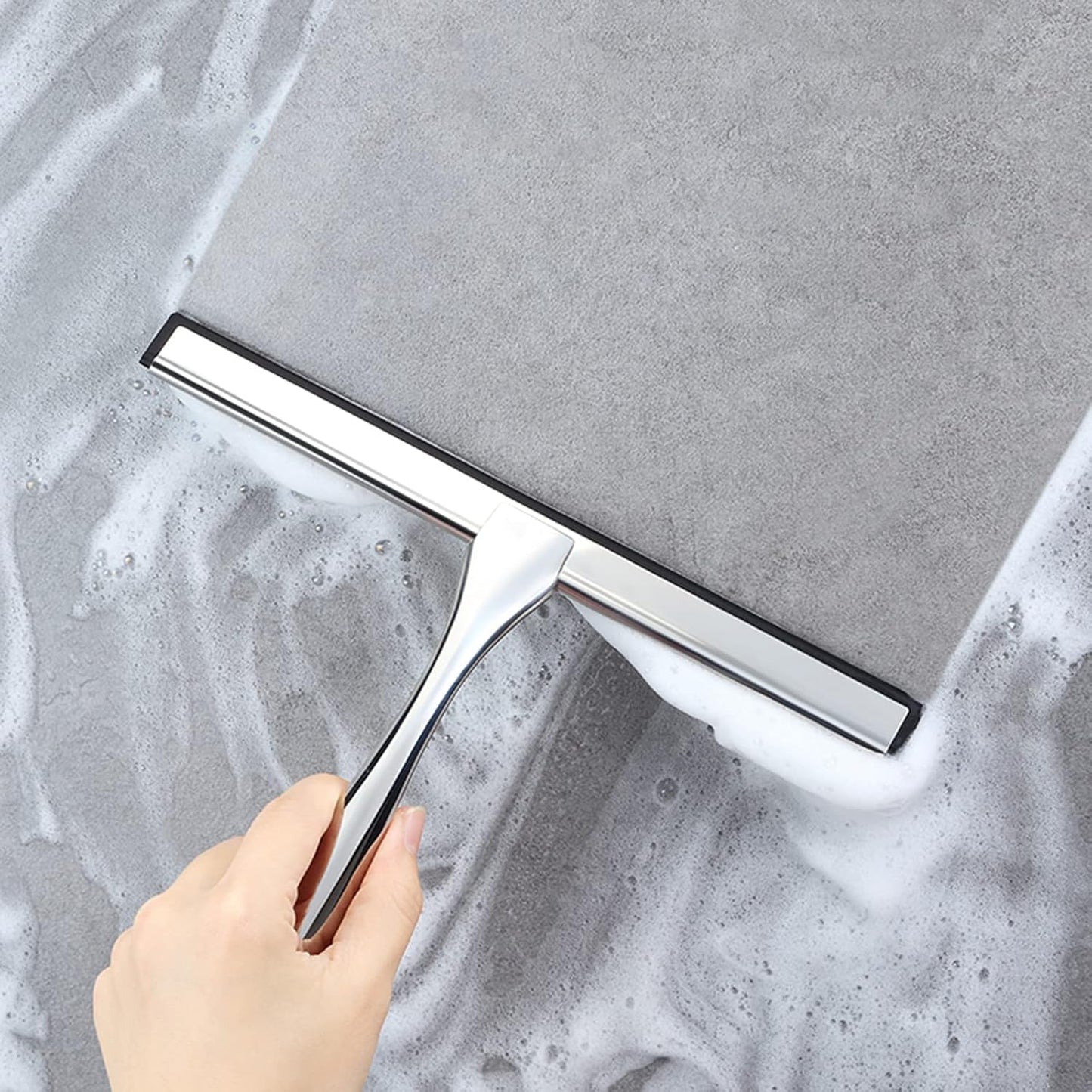 Shower Squeegee for Glass Doors,12-Inch Shower Glass Squeegee, Sliver Shower Squeegee for Shower Doors,Mirror,Windows, with Shower Door Hook and Adhesive Hook