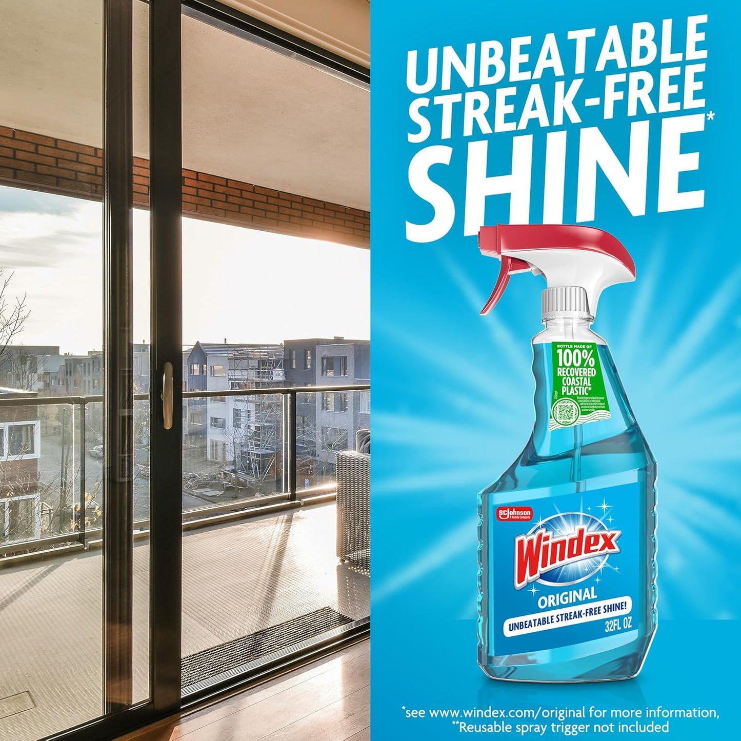 Windex Glass and Window Cleaner Spray Bottle, Packaging Designed to Prevent Leakage and Breaking, Surface Cleaning Spray, Original Blue Scent, 23 Fl Oz