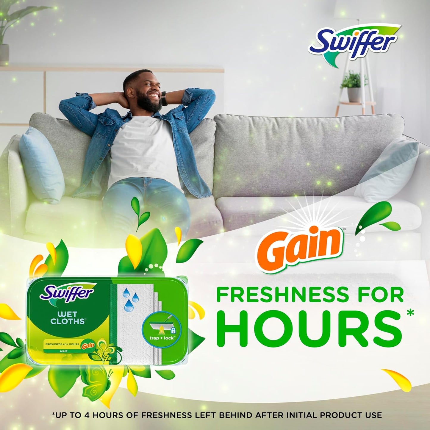 Swiffer Sweep + Mop, Wet Pads Refill, Floor Cleaner for Dirt, Dust, Hair, Cleaning Cloths for Mopping Home, Bathroom, Kitchen, All Purpose Multi-Surface Floor Wipes, Gain, 24ct