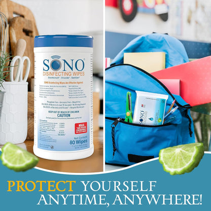 SONO Disinfecting Wipes - Alcohol-Free, No Bleach, Medical-Grade I Multi-Surface Cleaning for Home, School, Office, Hospital, Gym I Gentle on Electronic Devices I Everyday Use I 80 CT
