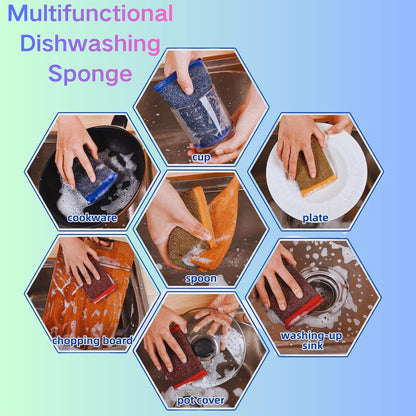 Kitchen Dish Sponges Steel Scrubbers - 6 Pack Black Non Scratch Heavy Duty Scrub Sponges，Reusable Multipurpose Metal Cleans for Washing Dishes，Pots and Pans，Household Cleaning，Bathroom