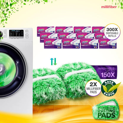 Millifiber Reusable Mop Pads Compatible with Swiffer WetJet (2 Pack) - Microfiber Mop Refill for Wet Mopping Cloths - Hardwood Floor Cleaning Spray Pads Reusable Replacements