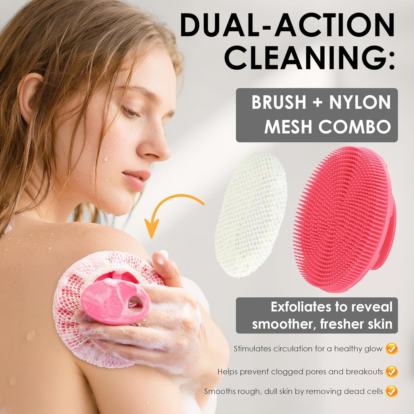 INNERNEED Food-Grade Soft Silicone Body Scrubber Shower Brush Handheld Cleansing Skin Brush, Gentle Exfoliating and Lather Well (Black)