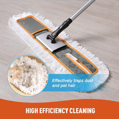CLEANHOME 24" Commercial Dust Mop for Floor Cleaning, Heavy Duty Sweeper Broom with 2 Microfiber Mop Pads, Wet and Dry Duster Sweeper Broom for Marble, Laminate, Hardwood Floor Cleaning ,Grey