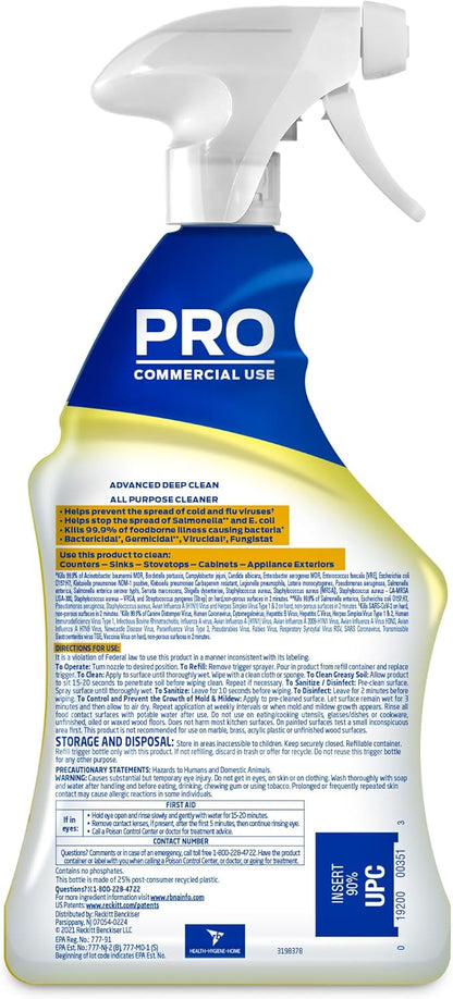Lysol Pro All-Purpose Cleaner, Advanced Deep Cleaning Sanitizing and Disinfecting Spray, For Commercial Use, Use to Clean and Deodorize, Lemon Breeze Scent, 32oz (Pack of 1)