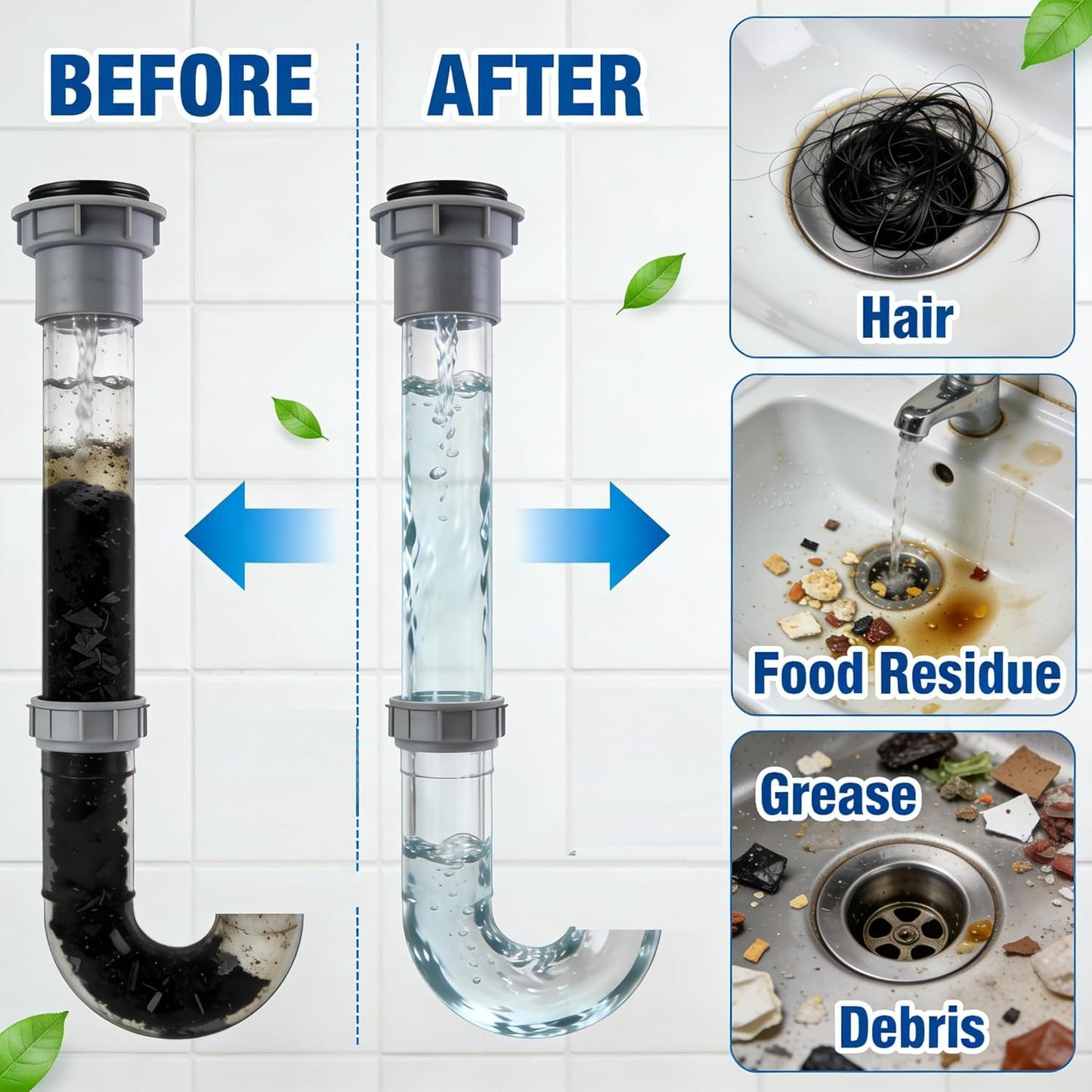 Sink and Drain Cleaner Powder : for Kitchen Bathroom Pipes and Floor sink Drains (2pack)
