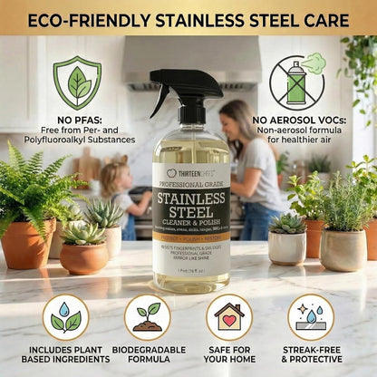 Thirteen Chefs Stainless Steel Cleaner and Polish for Fridge, Oven, Cooktop, Kitchen Appliances, BBQ and Ranges – 16oz