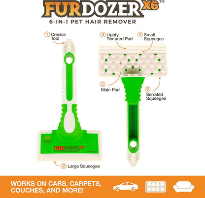 FurDozer Pet Hair Remover & Auto Detailing Tools - Cat & Dog Hair Remover for Carpets, Car Interiors, Couches, Bedding, & Pet Furniture (Gray, X3 PRO - 5" Long)