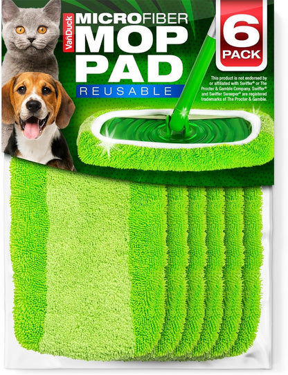 VanDuck Reusable Mop Pads Compatible with Swiffer Sweeper (4-Pack) - Washable Microfiber Mop Pads for Wet & Dry Use - All Purpose Floor Mopping and Cleaning Product