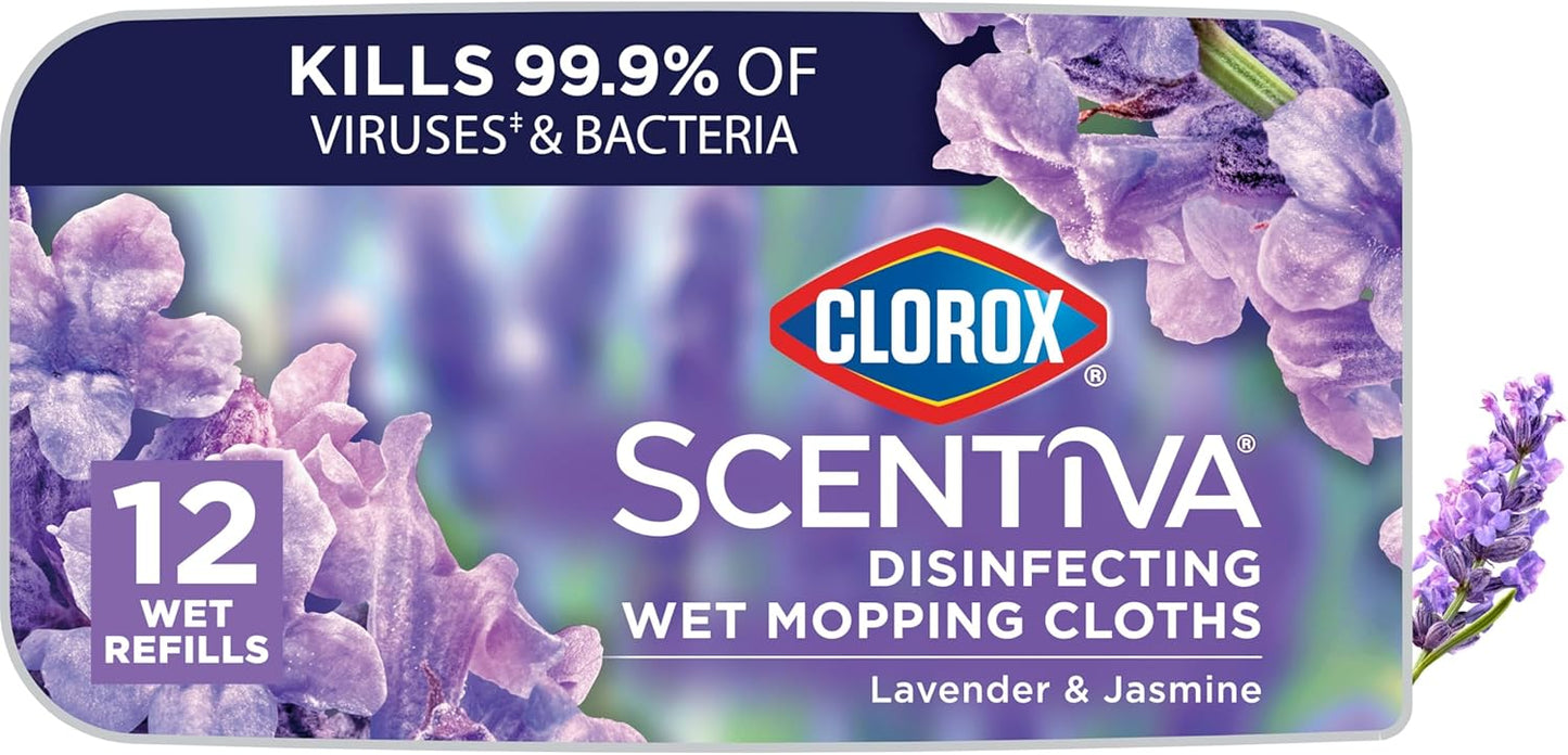 Clorox Scentiva Disinfecting Mopping Cloths, Lavender and Jasmine, 12 Wet Refills (Pack May Vary)