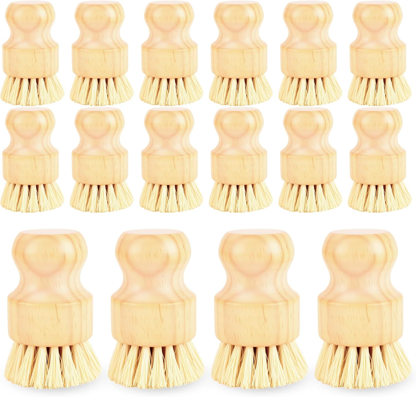 16 Pack Bamboo Dish Scrub Brushes Set Kitchen Pot Pans Cleaning Brushes Scrubber Sisal Bristles Wooden Brushes for Iron Pot Dishwashing Sink Vegetables