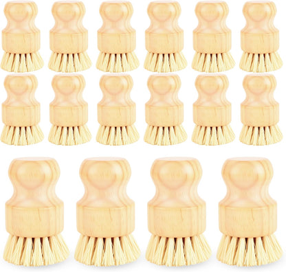 16 Pack Bamboo Dish Scrub Brushes Set Kitchen Pot Pans Cleaning Brushes Scrubber Sisal Bristles Wooden Brushes for Iron Pot Dishwashing Sink Vegetables