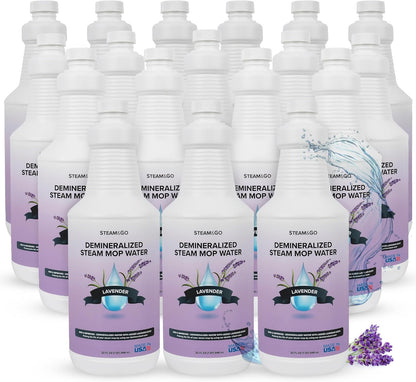 Steam & Go Demineralized Water for Steam Cleaner - PVC-Free Floor Cleaning Solution Compatible for All Steam Mops - Multi-Surface Cleaner for Home Surfaces - Lavender Scent, 32 oz
