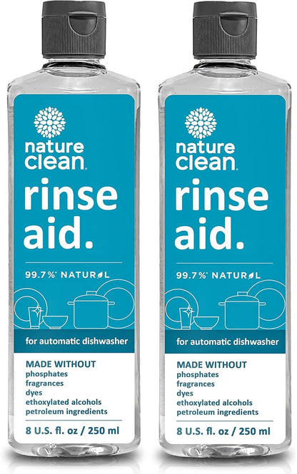 Nature Clean All Natural Dishwasher Rinse Aid Cleaner, Liquid Dishwasher Rinse Agent Spot-Free Glass & Cutlery in Hard Water, Non-Toxic Dish Washer Drying Agent & Stain Remover, 8 oz/250ml, Pack of 1