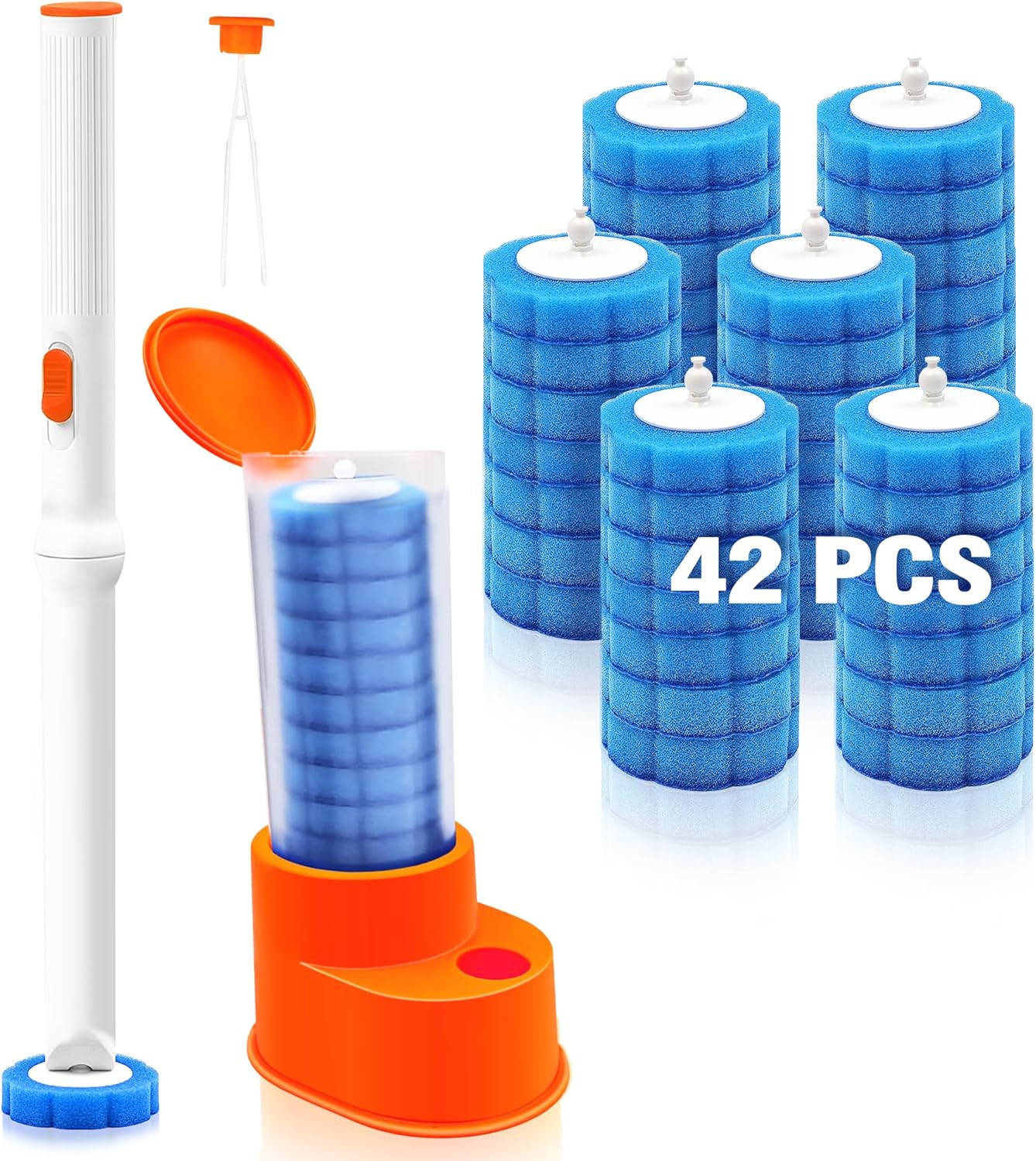 JEHONN Disposable Toilet Brush with 48 Wand Cleaner Refills, Wall Mounted Toilet Bowl Brush Holder Set, Bathroom Cleaning System for Sink Bathtub Wash Basin (Blue)