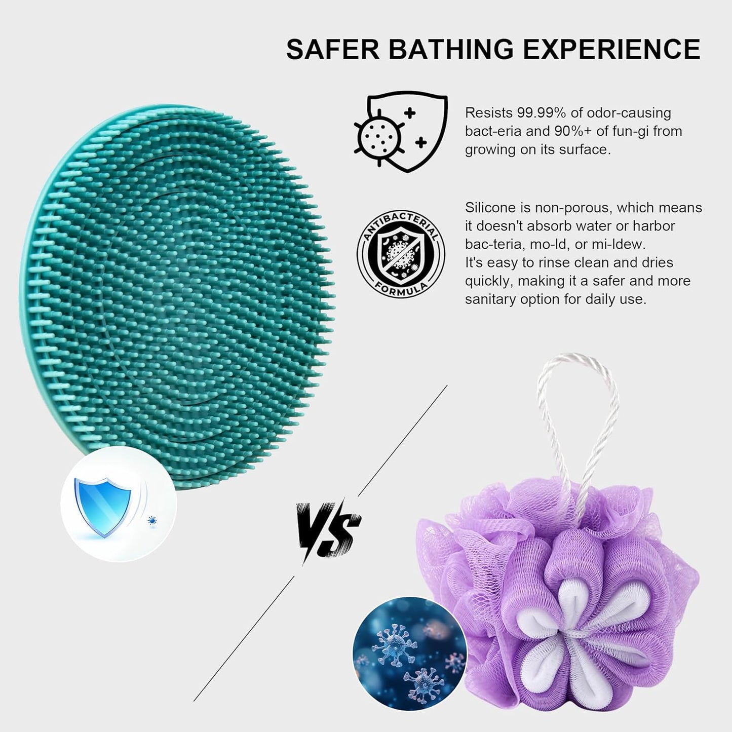 INNERNEED Food-Grade Soft Silicone Body Scrubber Shower Brush Handheld Cleansing Skin Brush, Gentle Exfoliating and Lather Well (Black)
