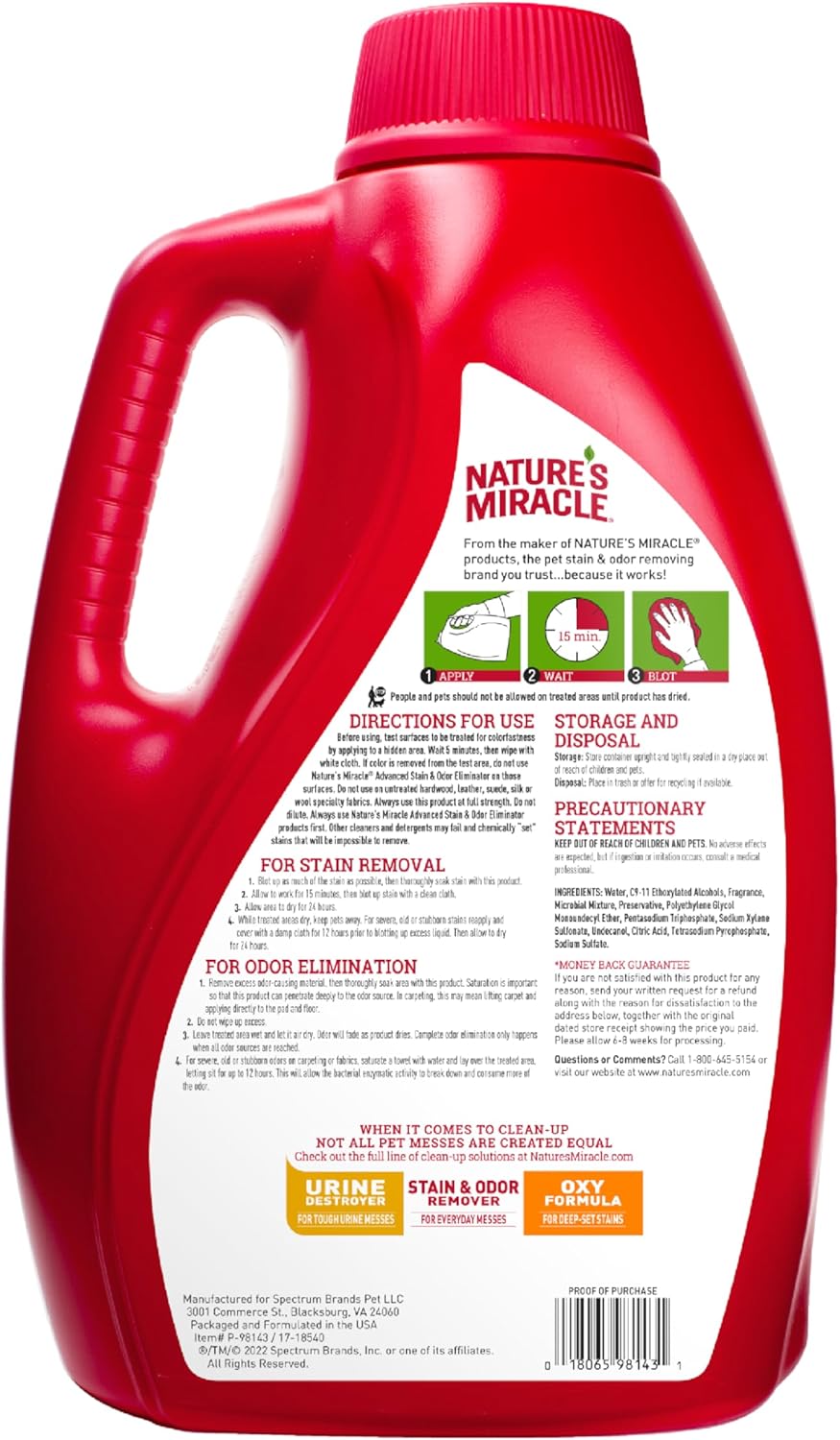 Nature’s Miracle Advanced Stain and Odor Eliminator Dog Spray, Fresh Scent, Severe Mess Enzymatic Formula For Tough Pet Messes, 32 oz