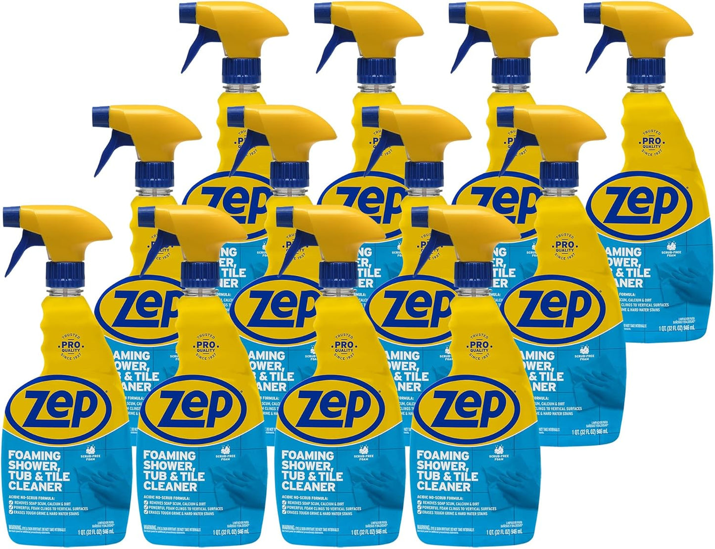 Zep Foaming Shower Tub and Tile Cleaner - 32 oz (Case of 12) ZUPFTT32 - No Scrub Formula, Breaks up Tough Buildup on Contact