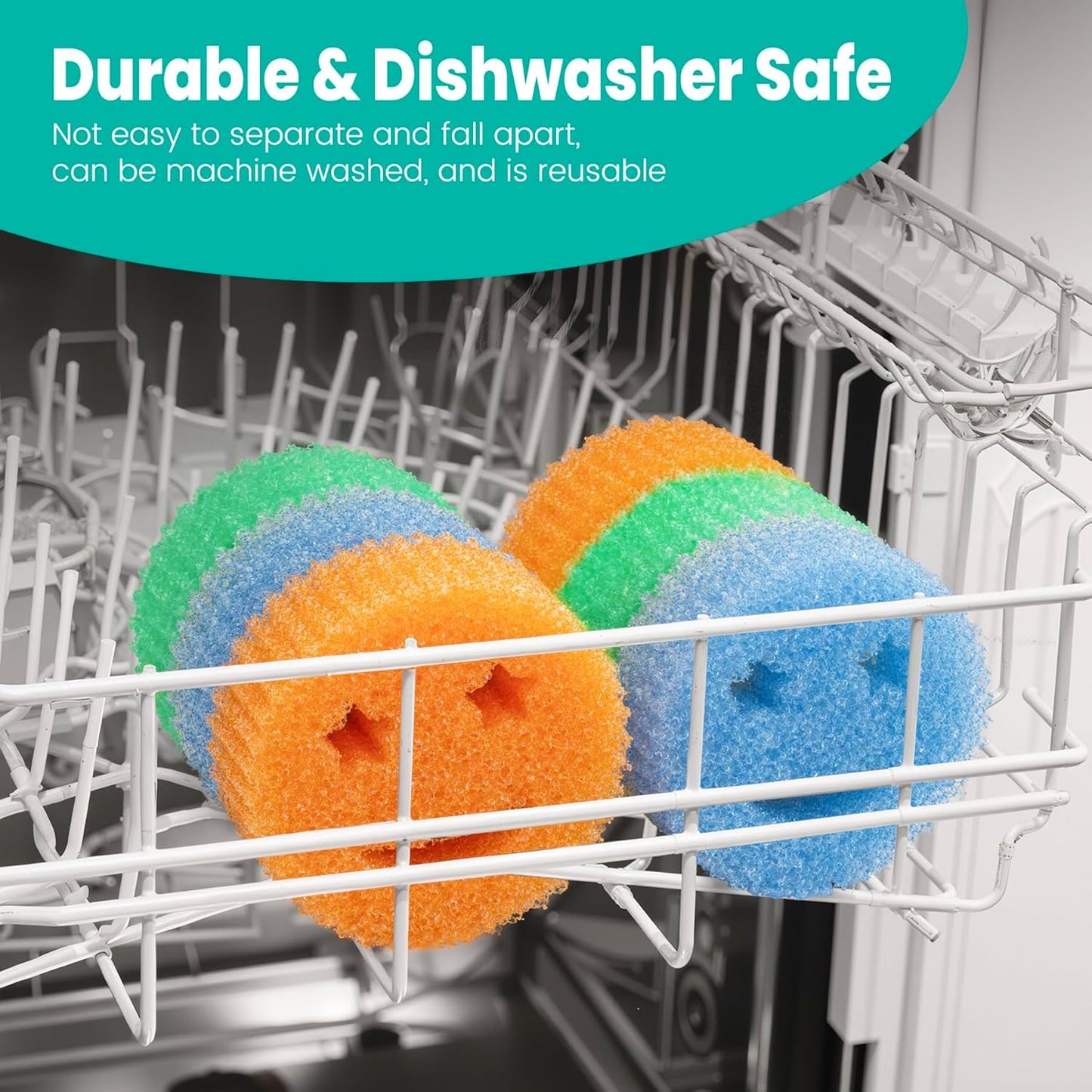 Scrub Sponge Dish Scrubber, Non Scratch Multipurpose Sponges, Temperature Controlled Dual Sided Cleaning Pads, Durable BPA Free and Odor Resistant Polymer Foam, Safe for Kitchen, Bathroom