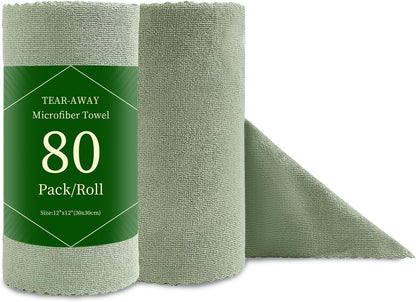 80 Pack Microfiber Cleaning Cloth Roll Reusable Paper Towels 12"x12" Tear Away Cloth, Microfiber Towels for Cars, Wash Cloths, Lint Free Dark Grey Rags for House, Kitchen,Window,Cleaning Supplies