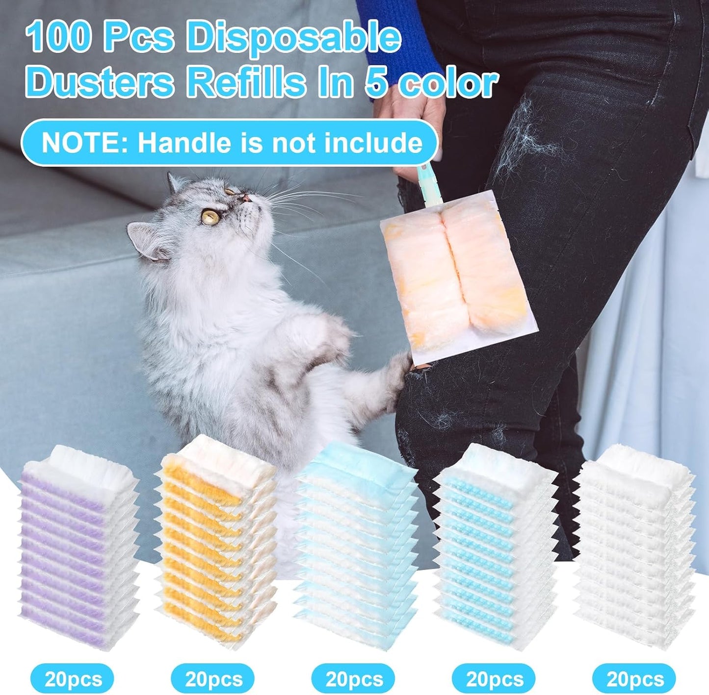 Mimorou 300 Pcs Disposable Dusters Refills Bulk Heavy Duty 180° Multi Surface Replacement Dusters for Cleaning Ceiling Fan with Microfibers Unscented (Light Colors)