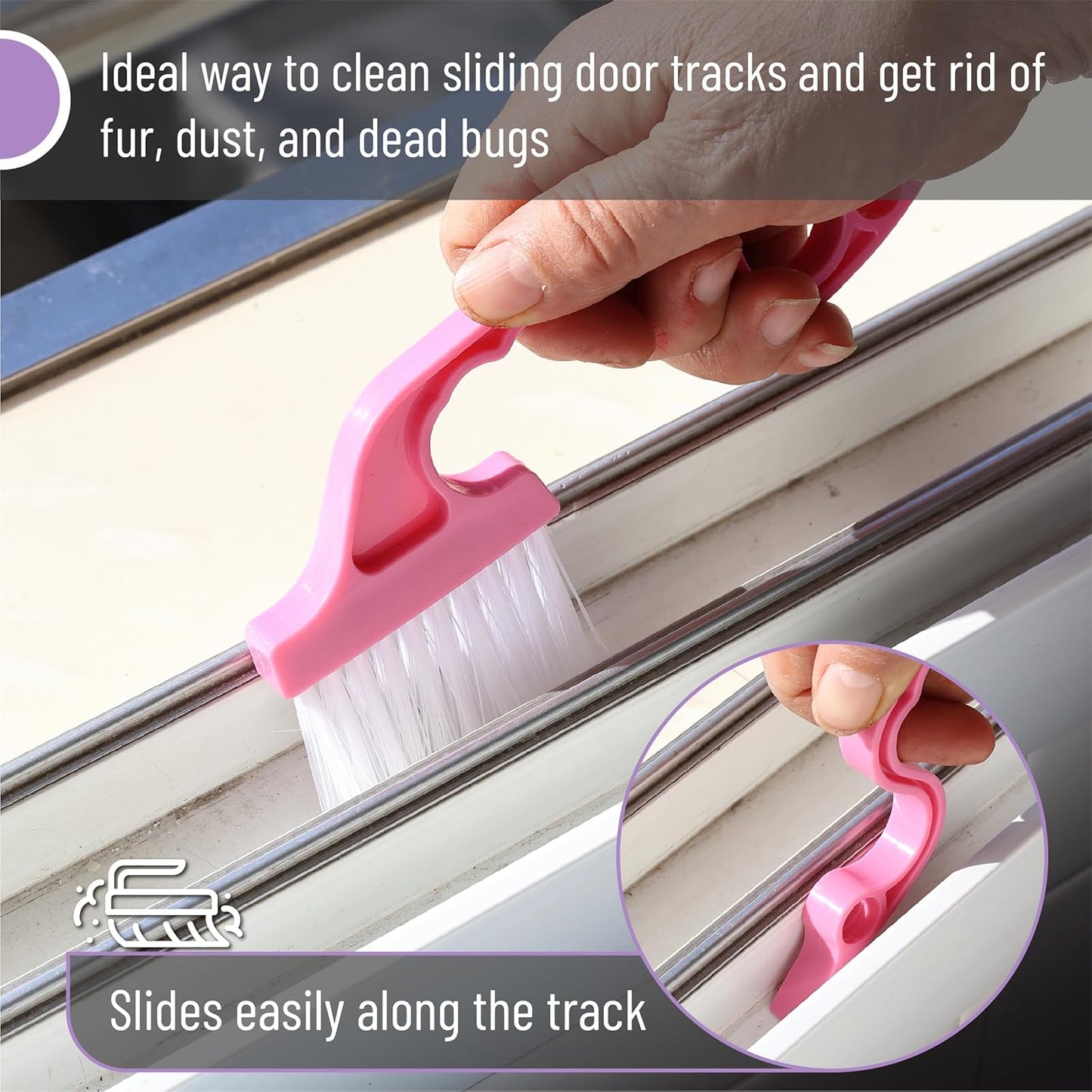 Slick- Window Track Cleaning Brush, 2 Pack, Blue Ergonomic Handle, Built-in Scraper, Multipurpose, Window Track Cleaning Tools