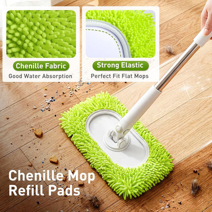 6 Pack Reusable Microfiber Mop Pads Compatible with Sweeper Mops, Replacement Mopping Pads Dry Sweeping Cloths, Washable Chenille Flat Mops Refills for Mopping Floor Cleaning (Mop is not Included)