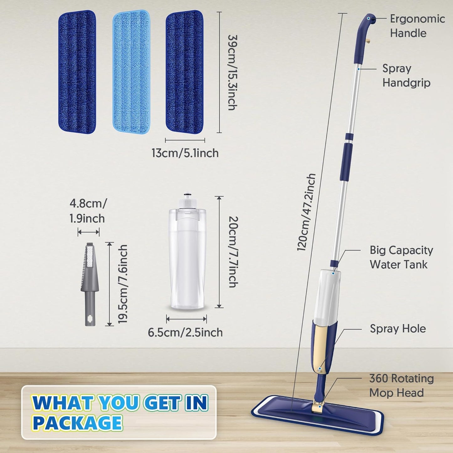 Spray Wet Mops for Hardwood Floor Cleaning: MEXERRIS Floor Mop with 5 Washable Pads for Swiffer Powermop & 2 Refillable Bottles - Home Commercial Dust Dry Mops for Wood Laminate Vinyl Tiles Ceramic