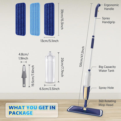 Spray Wet Mops for Hardwood Floor Cleaning: MEXERRIS Floor Mop with 5 Washable Pads for Swiffer Powermop & 2 Refillable Bottles - Home Commercial Dust Dry Mops for Wood Laminate Vinyl Tiles Ceramic
