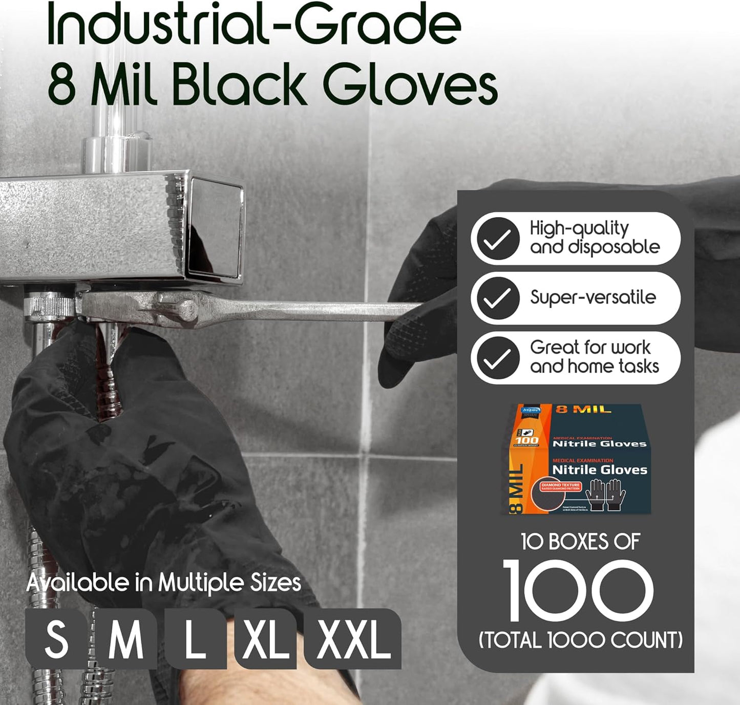 Inspire HEAVY DUTY ORIGINAL Stretch Nitrile Black Gloves Disposable Latex Free | Food, Mechanic, 6mil Black or 8 Mil Orange