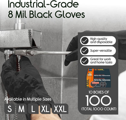 Inspire HEAVY DUTY ORIGINAL Stretch Nitrile Black Gloves Disposable Latex Free | Food, Mechanic, 6mil Black or 8 Mil Orange