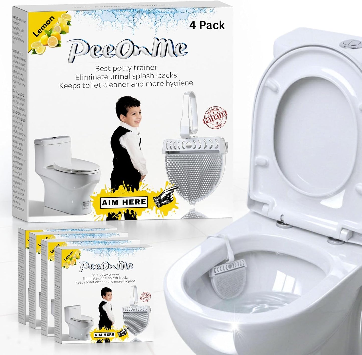 Toilet Clip-On Splash Guard & Deodorizer – Reduces Urine Splash-Back, In-Bowl Odor Control, Long-Lasting Fresh Scent, Turns Water Blue, Fits Most Toilets (4 Pack, Flowers)