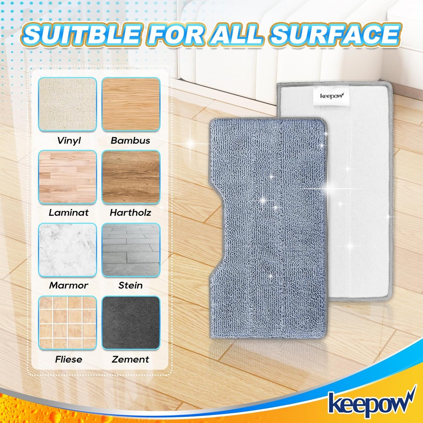 KEEPOW Reusable Mop Replacement Pads Compatible with Shark Vac Mop VM252 VM200 VC205 VM250 VM180 VM401 QM250 VM190, Washable Vacuum Mop Pad Refills, Upgraded Design of Dirt Chamber (1+3+6 Pads)