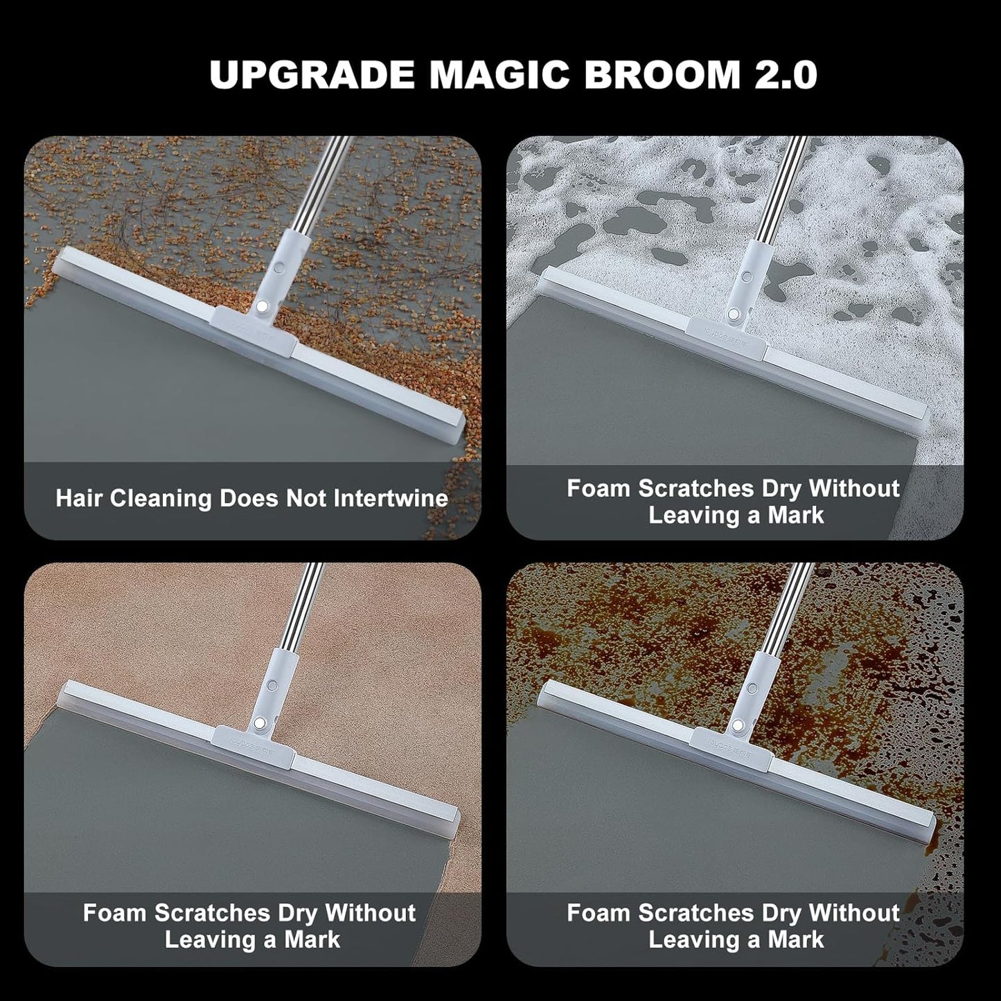 JOYBOS Rubber Floor Squeegee for Smooth Surface Concrete Floor, Tile Floor, Heavy Duty Garage Shower Floor Squeegee Broom for Removing Water, Commercial Scrubber Mop with Adjustable Long Handle (XL)