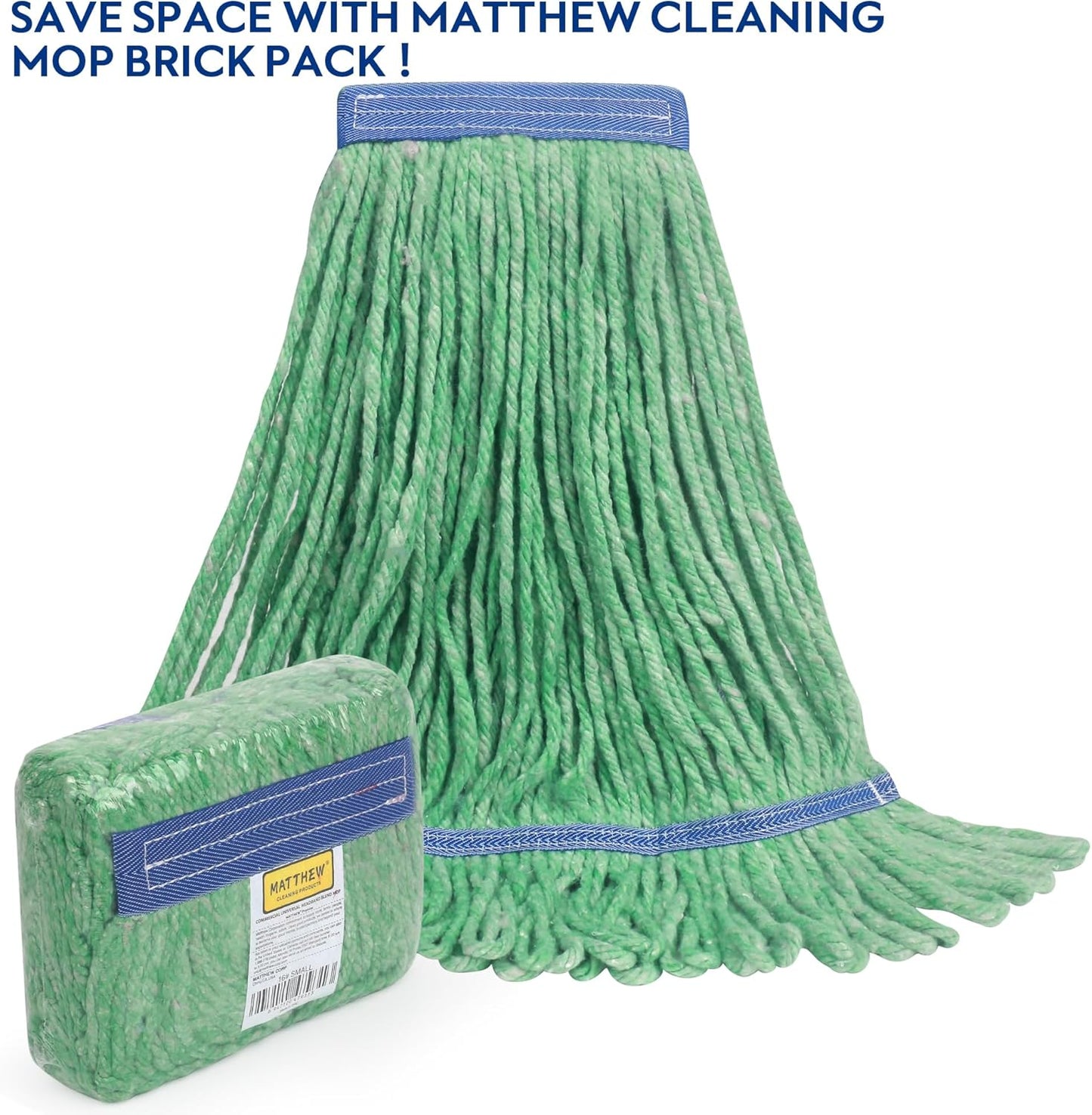 Matthew Cleaning Heavy Duty Mop Head Commercial Replacement for General and Floor Cleaning , Wet Industrial Blue Cotton Looped End String Head Refill (Pack of 6) Blue