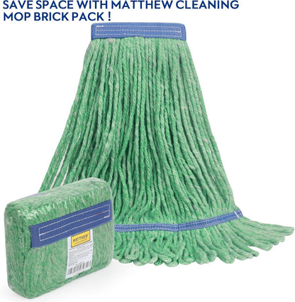 Matthew Cleaning Heavy Duty Mop Head Commercial Replacement for General and Floor Cleaning , Wet Industrial Blue Cotton Looped End String Head Refill (Pack of 6) Blue