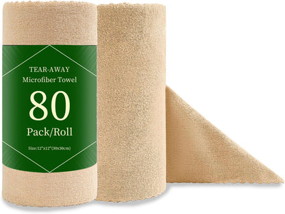80 Pack Microfiber Cleaning Cloth Roll Reusable Paper Towels 12"x12" Tear Away Cloth, Microfiber Towels for Cars, Wash Cloths, Lint Free Dark Grey Rags for House, Kitchen,Window,Cleaning Supplies