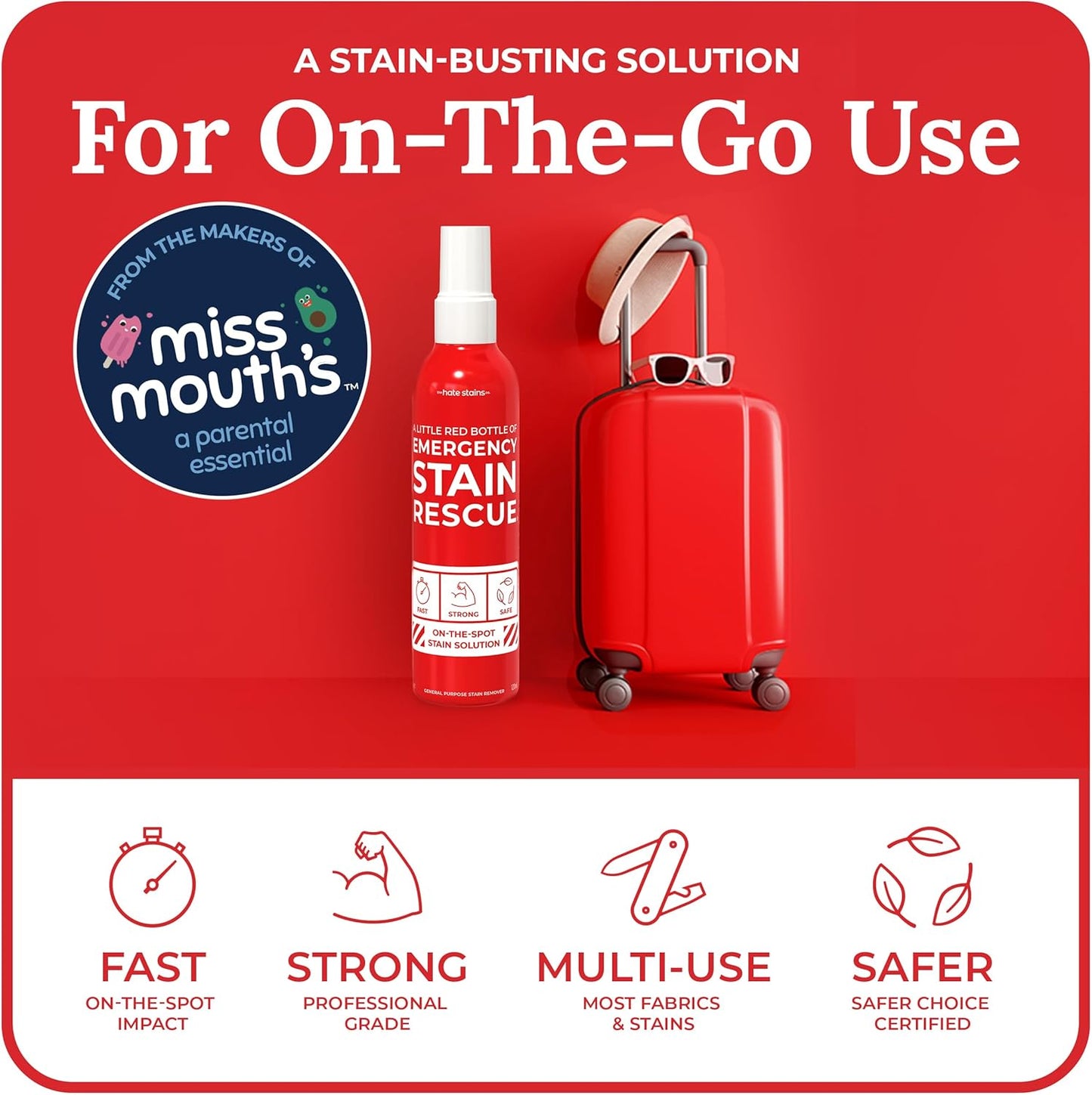 Emergency Stain Rescue Stain Remover Spray - For Wine & Coffee - Blood Stain Remover Clothes & Laundry - Carpet Cleaner Spray with No Added Phosphates - 2 x 4 Fl Oz